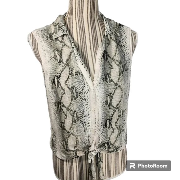 Lavender Brown Ivory & Black Snakeskin Print Sleeveless Button Down Top Medium - Picture 1 of 10